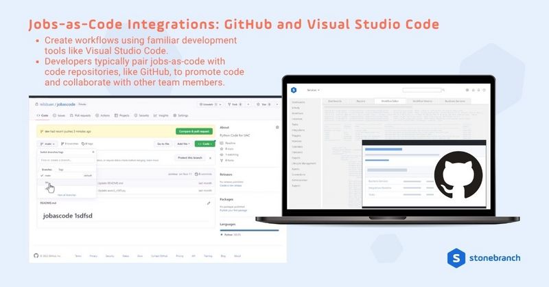 Screenshot example of an end user leveraging GitHub, integrated with Stonebranch Universal Automation Center, to update a workflow via Python code.